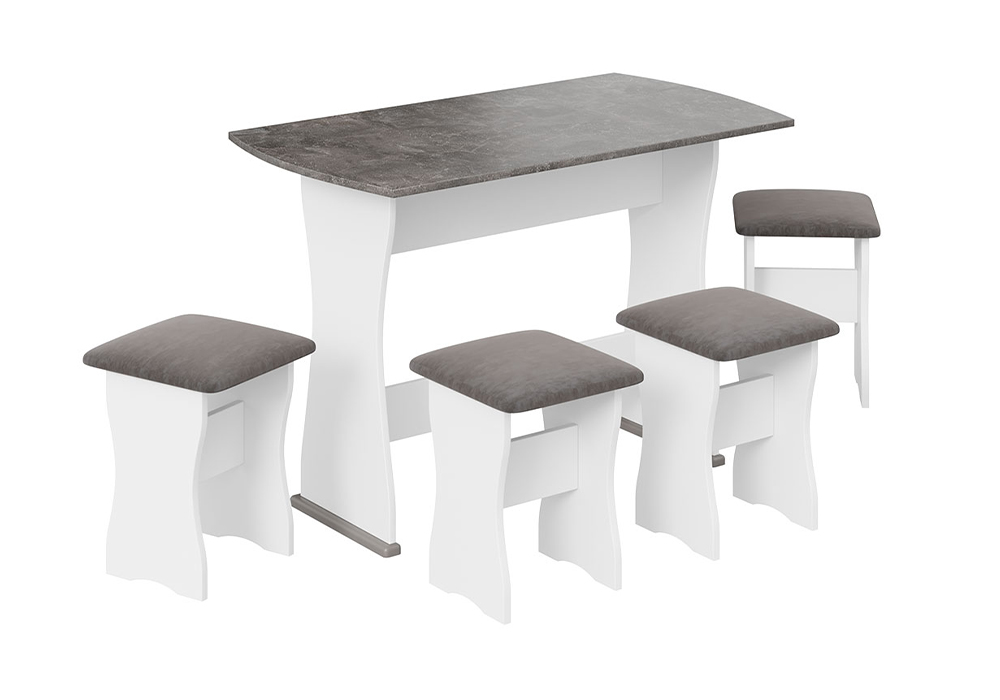 Обеденная группа тип 1 белый / ателье темный / искусственная замша Stone