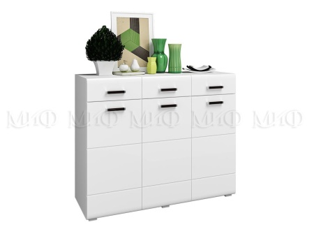 Комод Ницца NEW 3 Двери + 3 Ящика МДФ Белый Глянец (Ш-1200 x В-980 x Г-432 мм) 